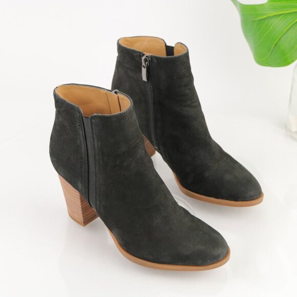 Franco Sarto Womens Dipali Boot Size 7 Black Leather Block Heel Bootie Comfy - Picture 2 of 11